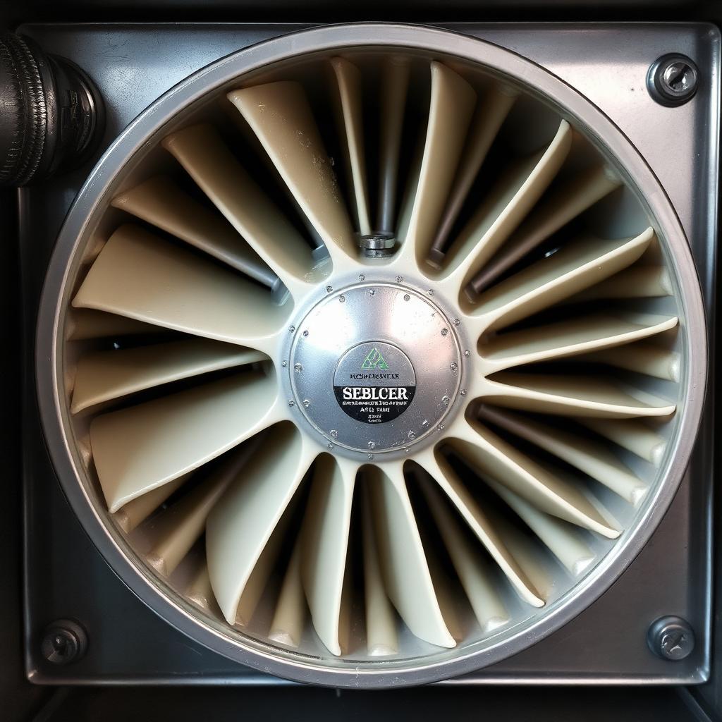 Furnace blower fan wheel — caked dust cleaned off blades — after cleaning
