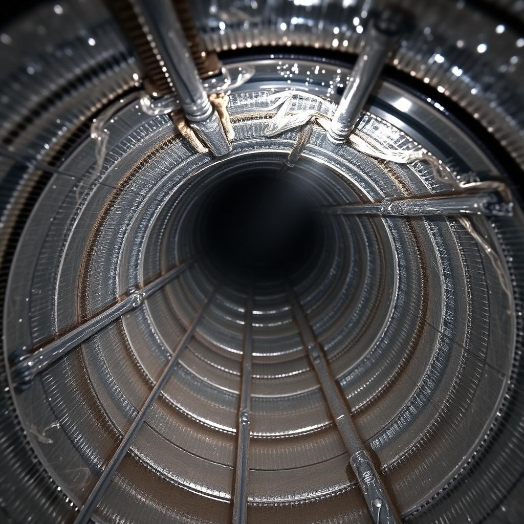 Galvanized sheet metal duct interior — pet hair and dust removed — after cleaning